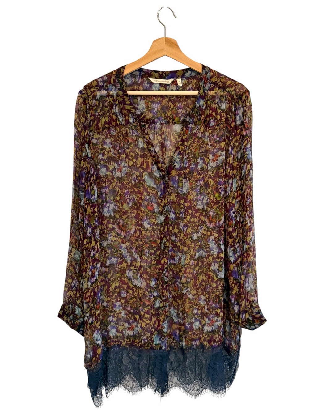 Soft Surroundings Whimsigoth Semi Sheer Top Size XL Oversized Romantic Button Up